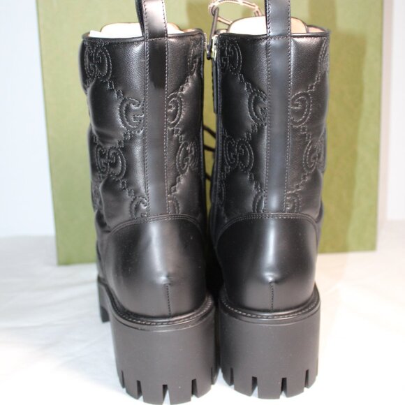NWB Gucci GG Embossed Matelasse Cordovan Lux Nappa Lace Up Boots Booties 718386 - Picture 5 of 8